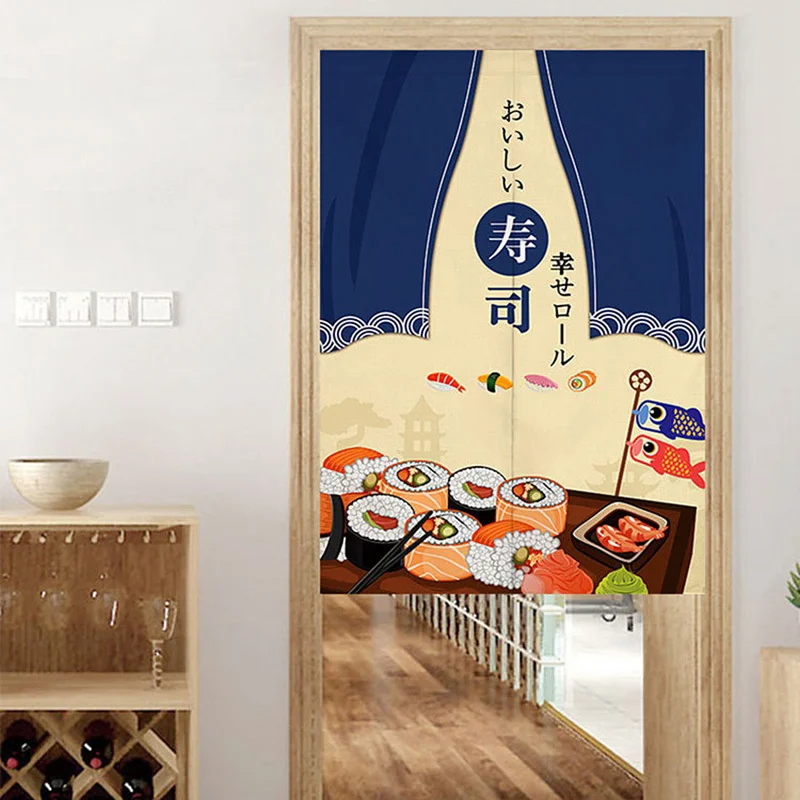 Cherry Blossom Japanese Door Curtain Wind Chime Partition Kitchen Noren Decorative Cafe Restaurant Entrance Hanging Half-Curtain