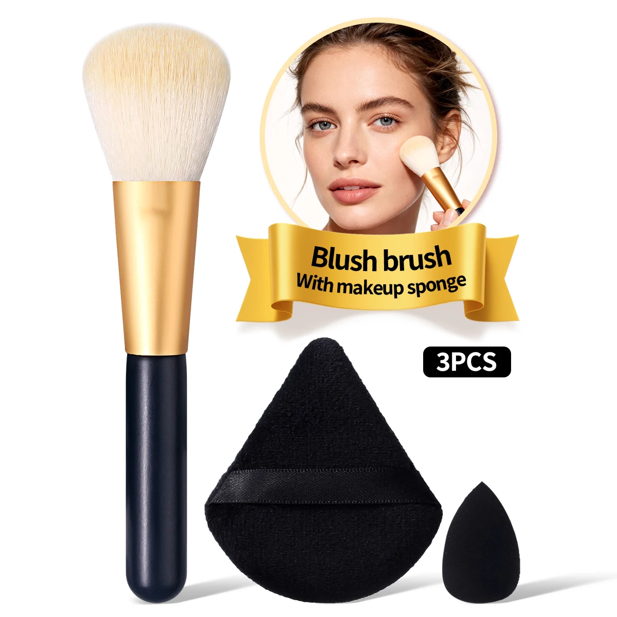 Fluffy blush brush nylon bristles close-up