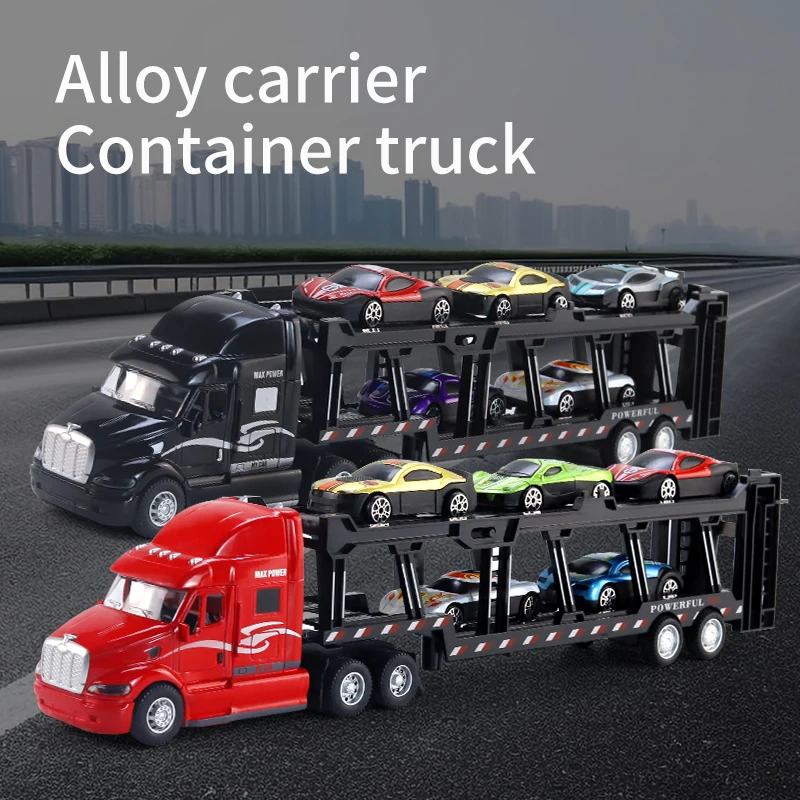 Alloy Toy Car Big Truck Container Truck Transporter Boy Model Set Christmas Halloween Gift