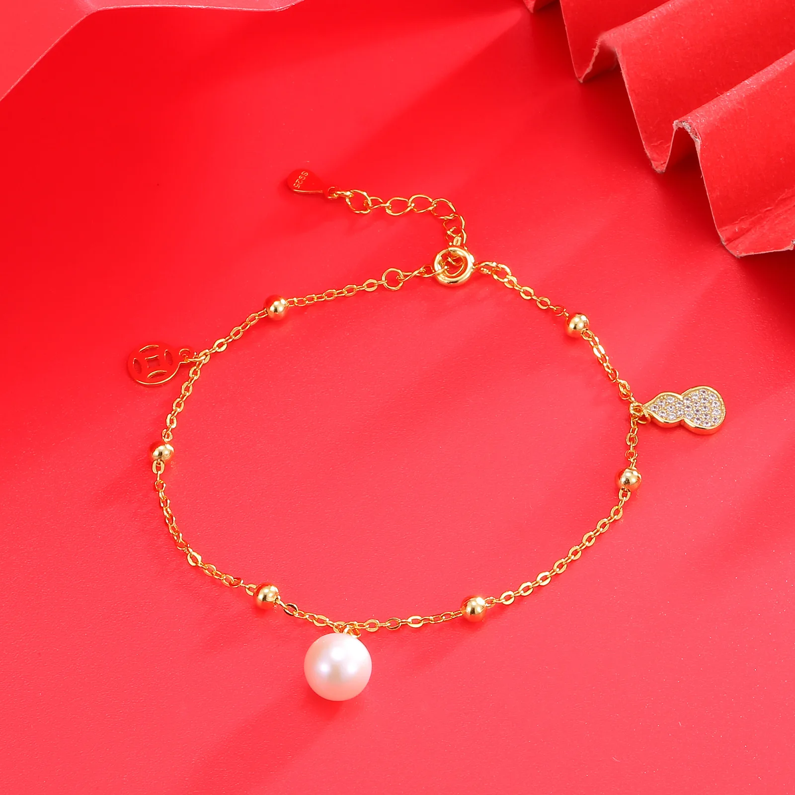 

Браслет из стерлингового серебра 925 пробы с натуральным жемчугом для женщин, с подвеской в виде тыквы-монеты, легкий, роскошный, для дружбы, с бусинами, аксессуар для рук, цепочка