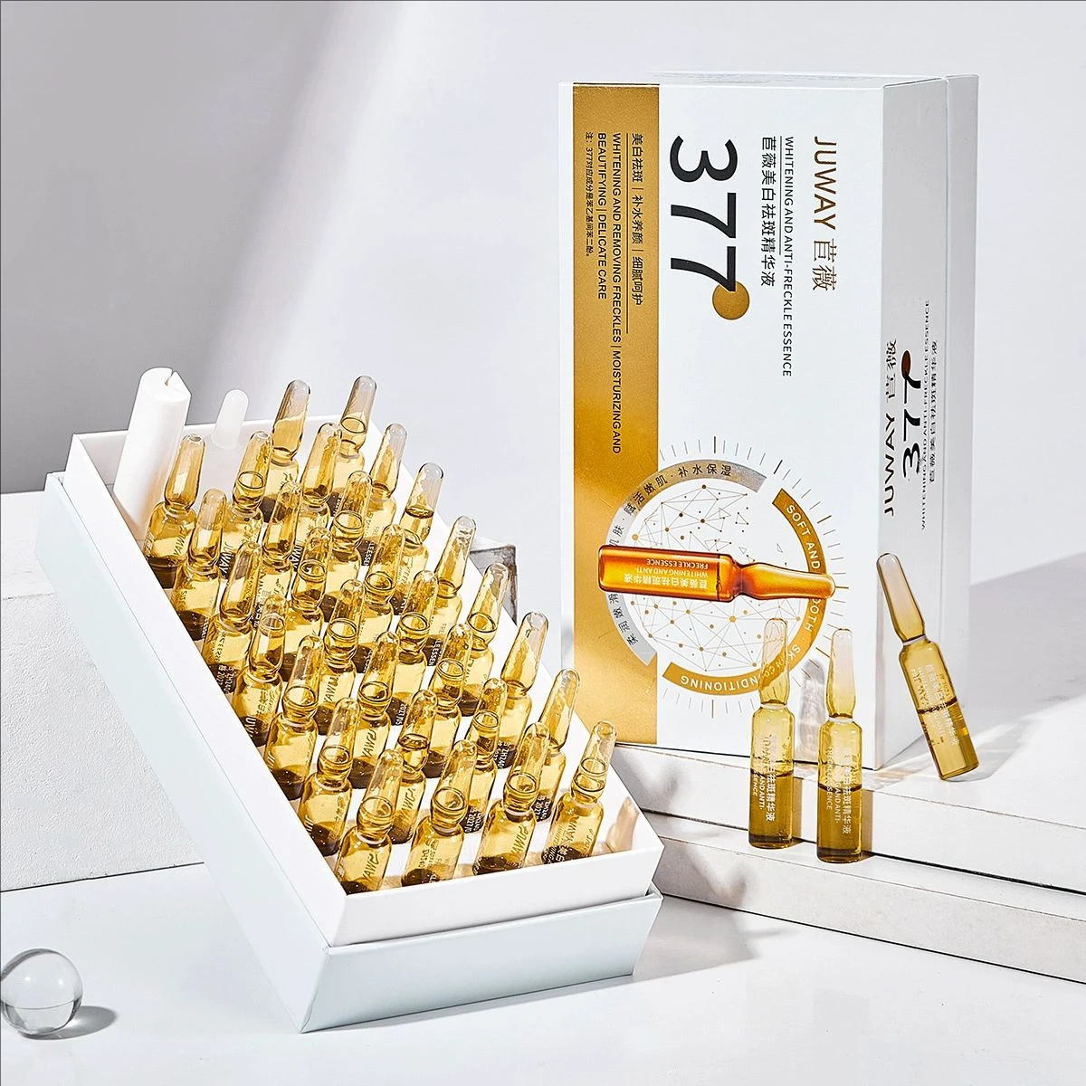 

30 шт./компл. 377 отбеливающая ампульная эссенция, осветляющая пятна, исчезновение меланина, ниацинамидная осветляющая эссенция, корейские средства по уходу за кожей