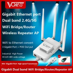 VONETS Gigabit WiFi Bridge Wireless Router Repeater Dual Band 2.4G/5G High Power POE Power Supply WiFi to Wired 1000M Network po