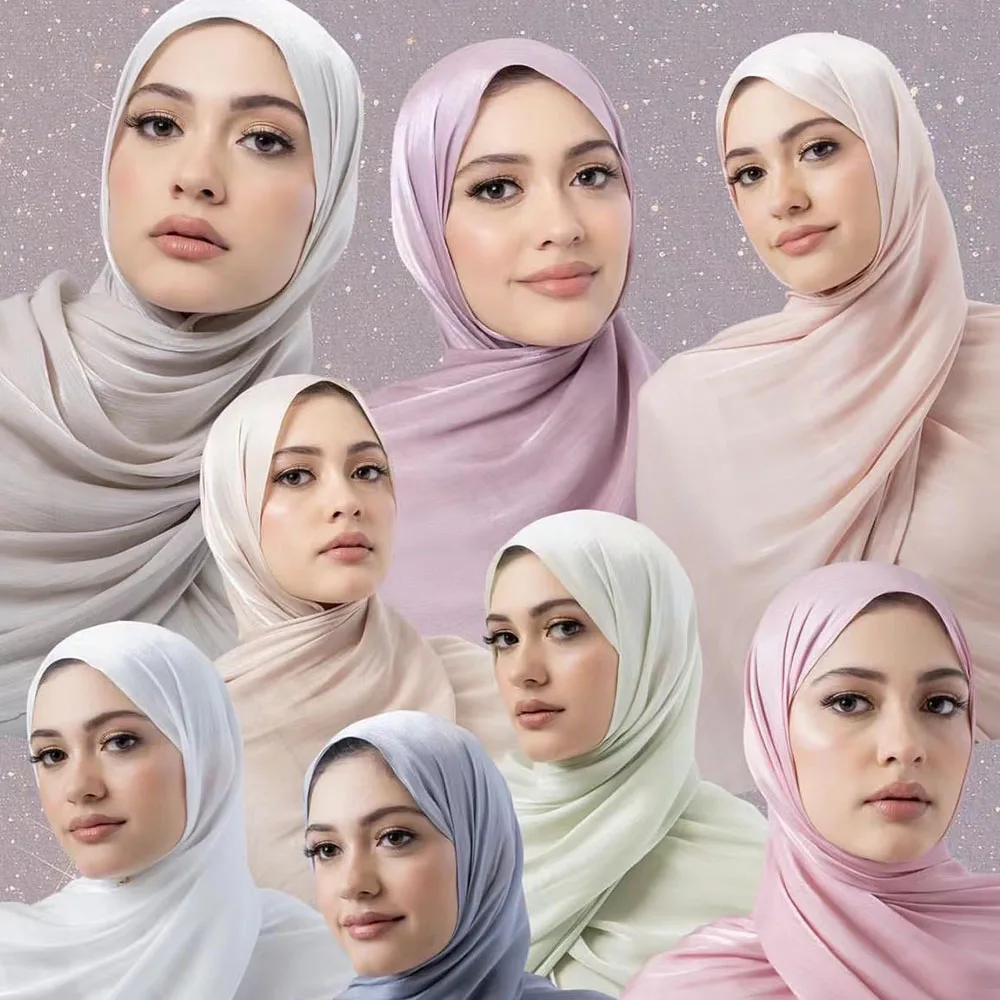 Luxus schimmernden Seiden schal Frauen schlichten Chiffon schimmern Hijab glänzend elegant Damen Party Schal Hochzeit Frauen Schals 175*75cm