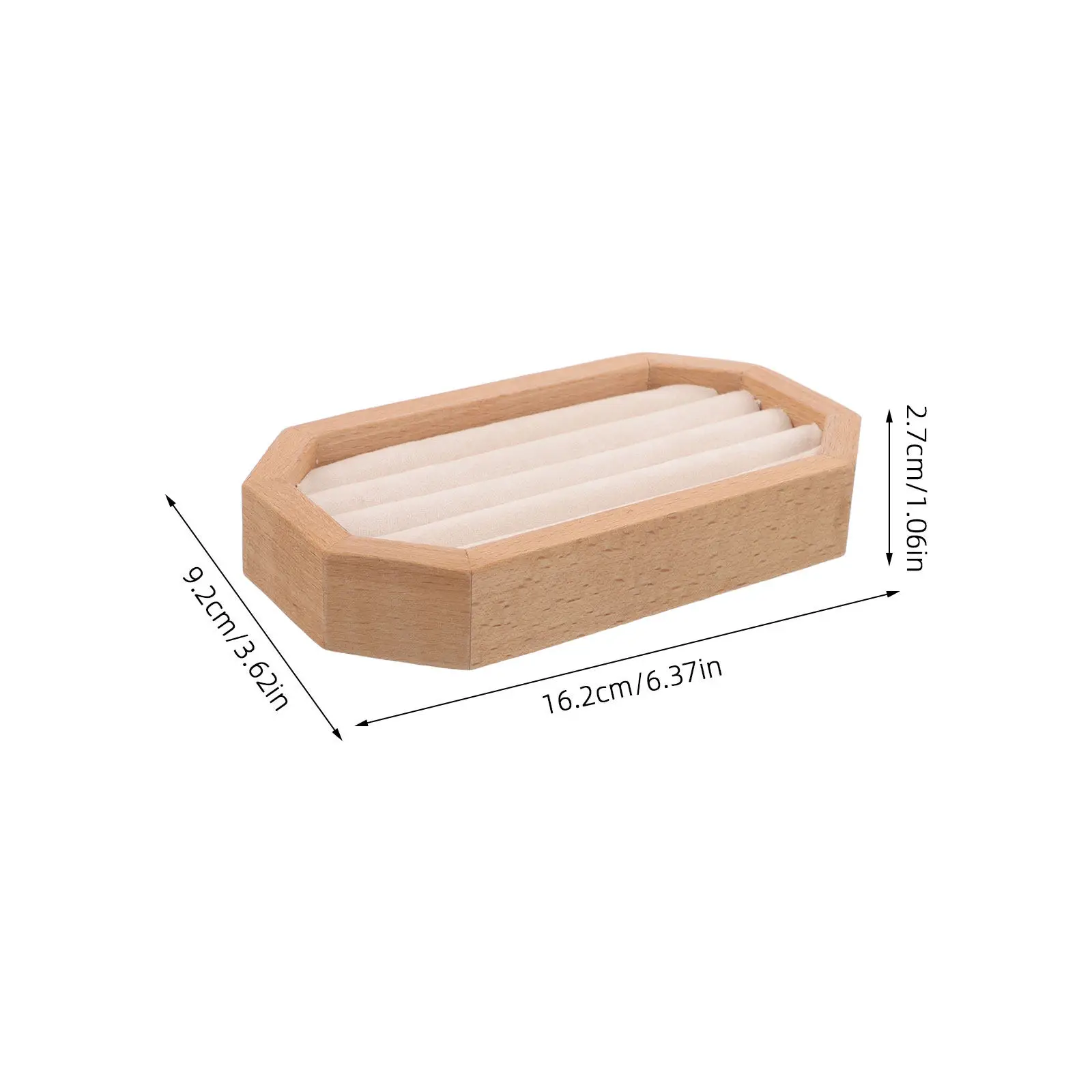Natural Wood Jewelry Organizer Tray Soft Lining Multiple Compartments Ring Holder Earring Display for Vanity Bedroom
