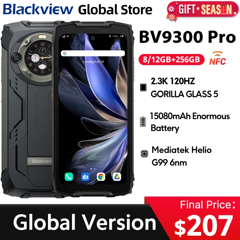 Blackview BV9300 프로 견고한 휴대폰, 6.7 인치 120Hz 디스플레이, 8 GB, 12GB, 256GB 스마트폰, 듀얼 스크린, 15080mAh 배터리, 64MP 휴대폰