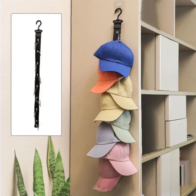 

Wardrobe Storage DIY Hanger 8 Clips Hanging Closet Organizer Caps Vertical Shelf Rack Free Punch Hats Holder Multi-Purpose Hooks