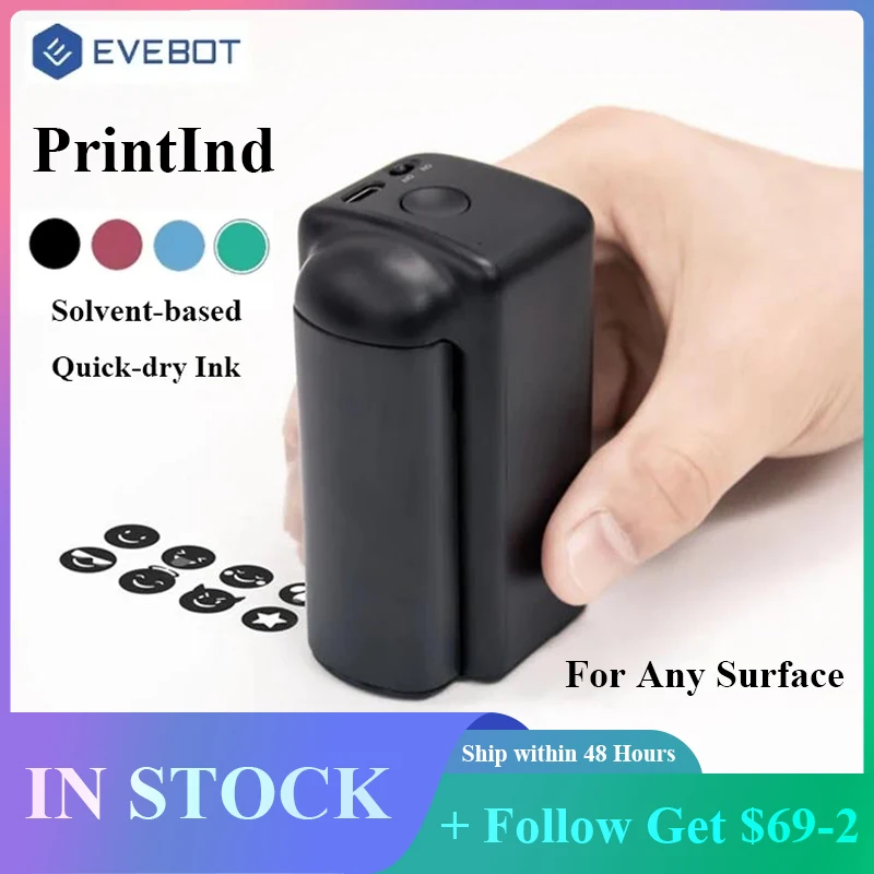 EVEBOT PRINTIND Ultra Portable Handheld Industrial Inkjet Printer with Quick-dry ink (permanent ink) Printing Logos Labeling