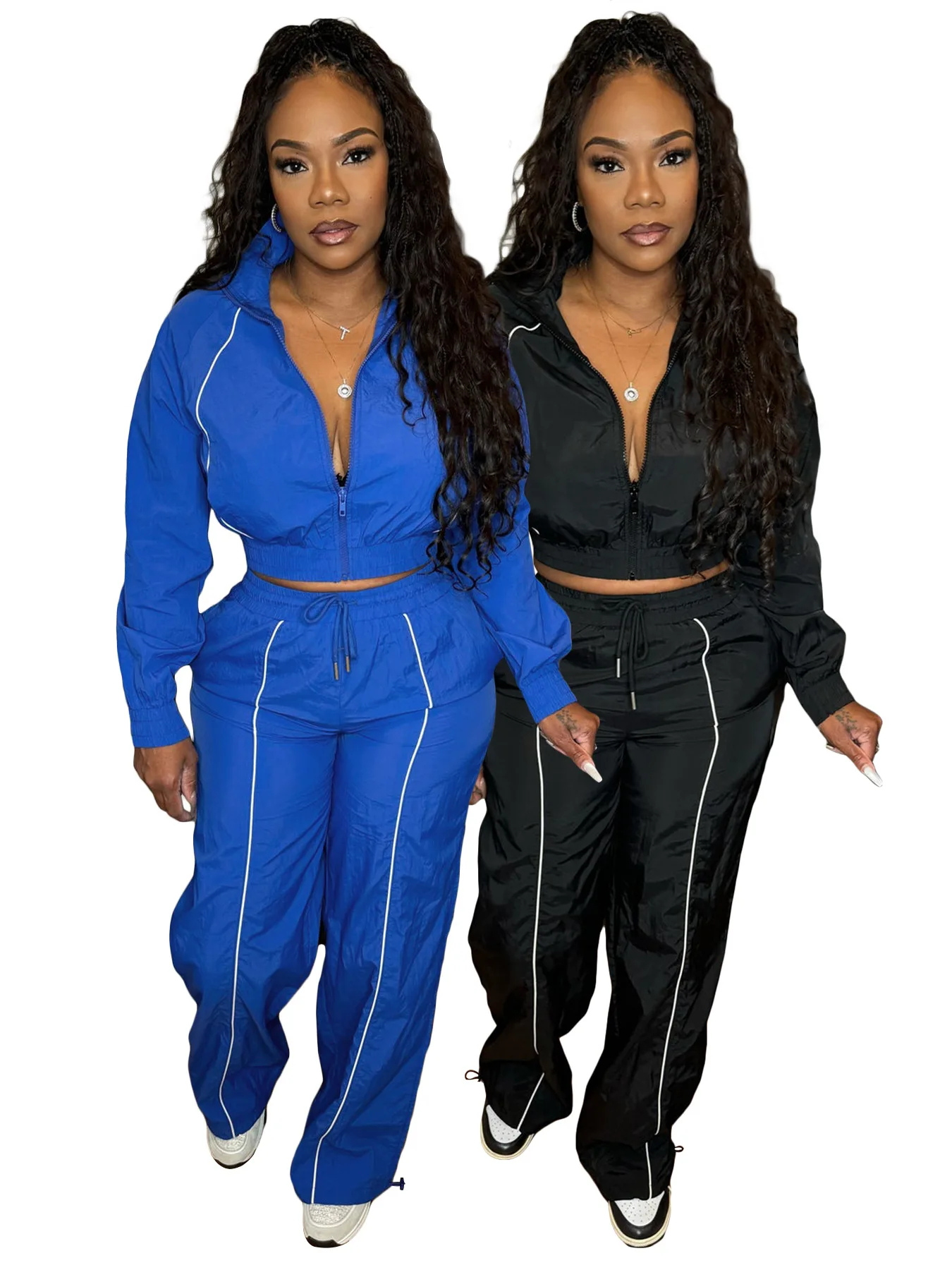 

Women Tracksuit Fall Fashion Contrast Line Long Sleeve Crop Jacket Sports Pants Casual 2 Piece Set Women Jogger Sets Activewear