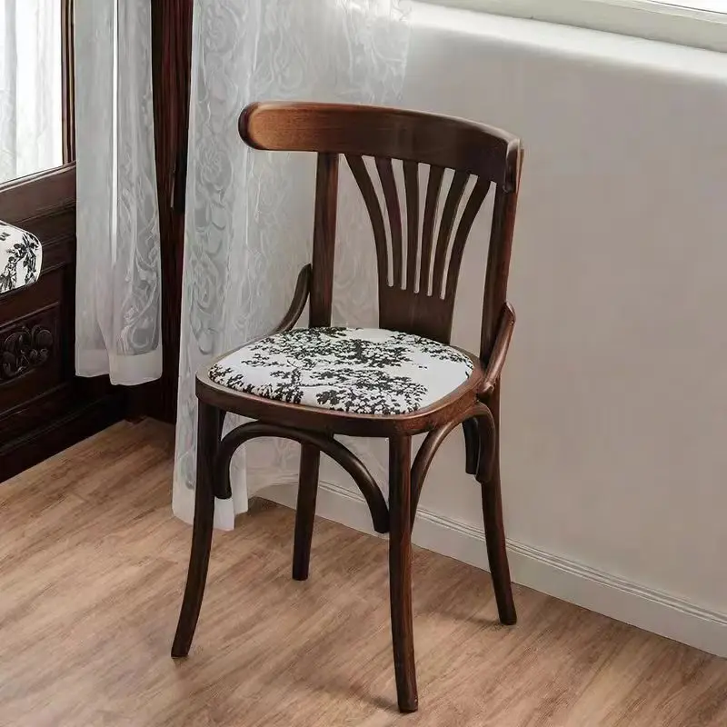 Nordic Solid Wood Dining Chair Retro Style High Backrest Bar Stool for Home/ Café/ Restaurant Durable