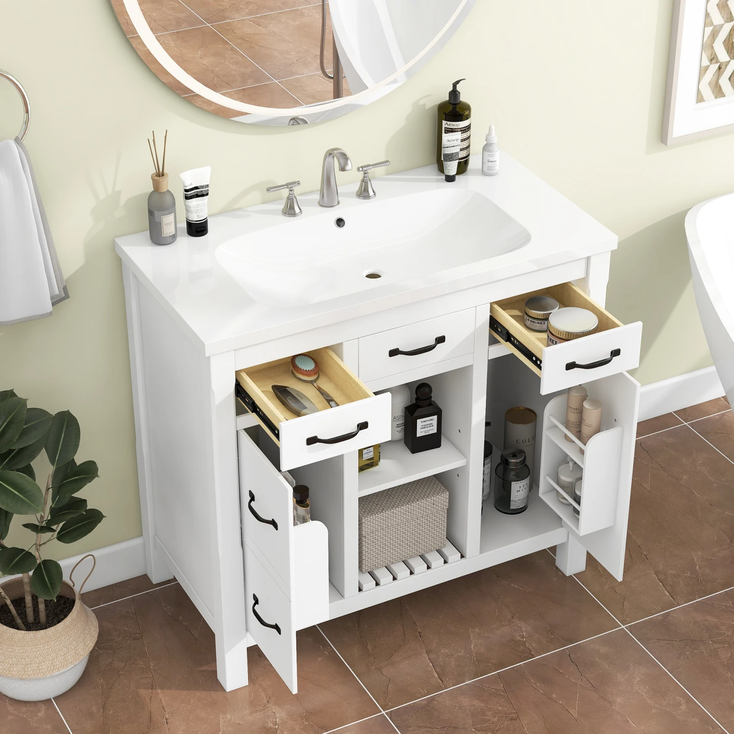 

36''Bathroom Vanity with Undermount Sink,Modern Bathroom Storage Cabinet with 2 Drawers and 2 Cabinets,Solid Wood Frame Bathroom