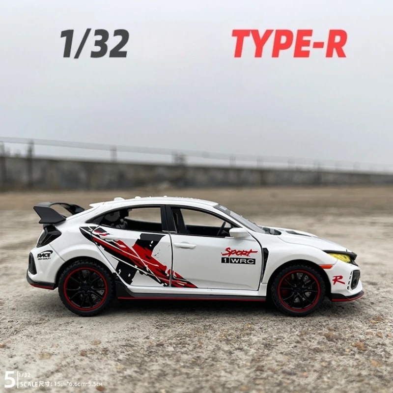 

Металлическая модель спортивного автомобиля Honda Civic Type-R 1:32 со звуком и светом, инерционная, коллекционная, игрушка для детей, подарок