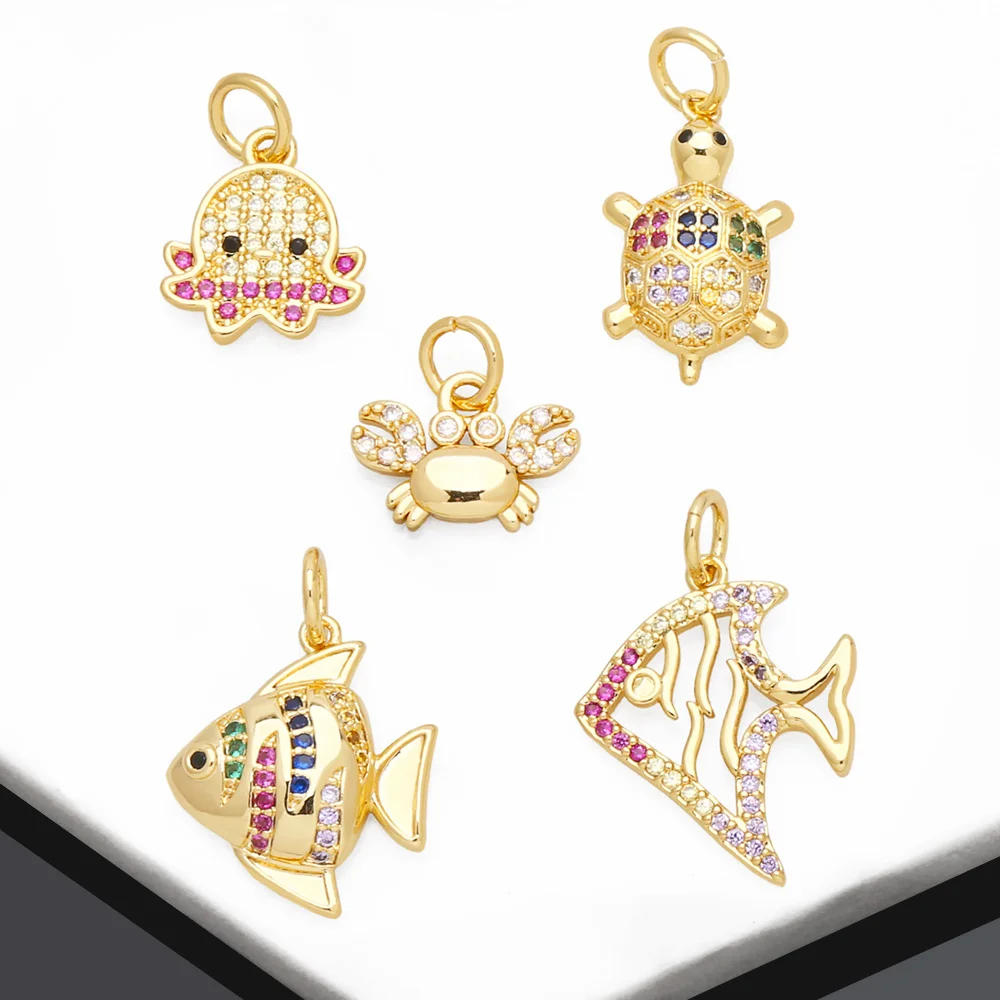 OCESRIO Crystal Small Fish Charms for Bracelet Copper Gold Plated Turtle Octopus Handmade Jewelry Making Supplies DIY chma217