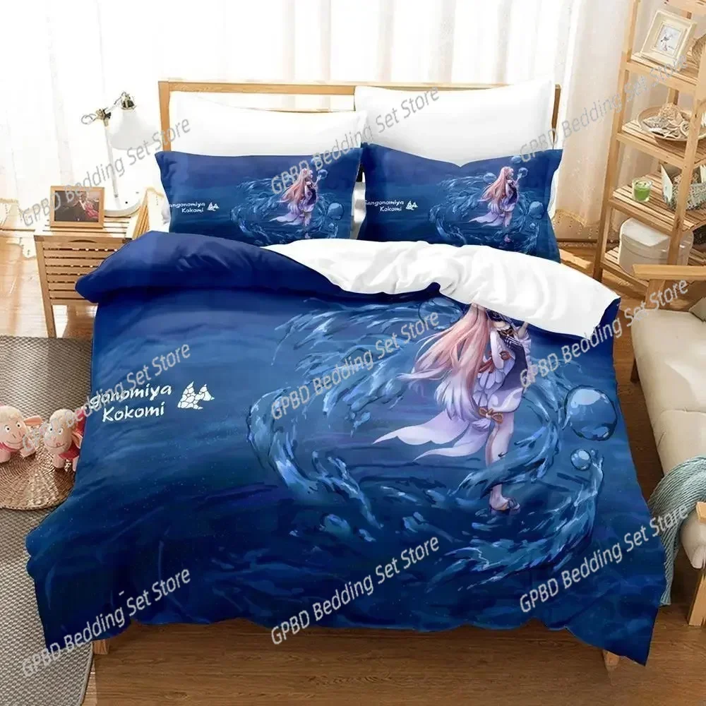 Genshin Impact Sangonomiya Kokomi 3D NEW Duvet Cover Pillowcase Bedding Set Adult Boy Girl Bedroom Children Single Double Large