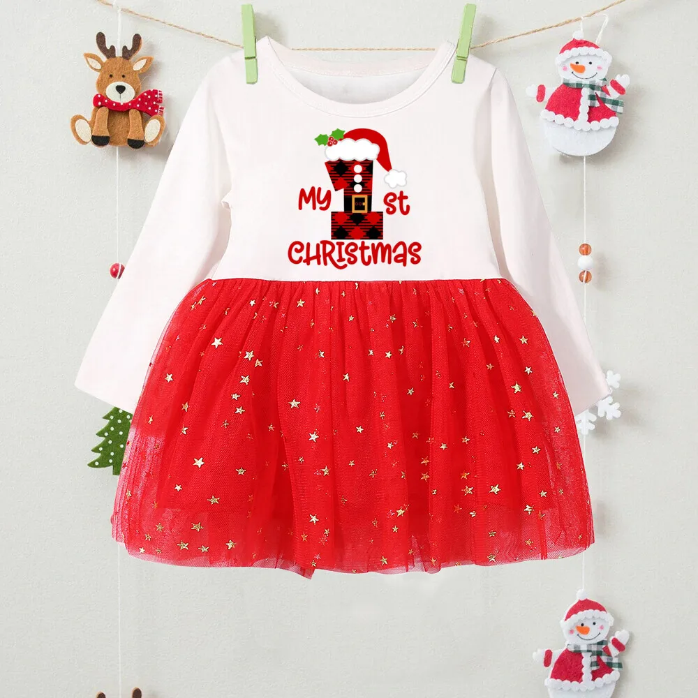 My First Christmas Baby Girls Red Dress Toddler Kids Deer printed Children Tutu Dresses Infant Princess outfit Xmas Party Gifts