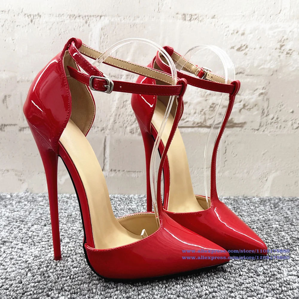T-Strap Patent Leather Stiletto Heels Sandals Sexy Pointed Toe High Heels Designer Dress Party Shoes Sandalias De Mujer Verano