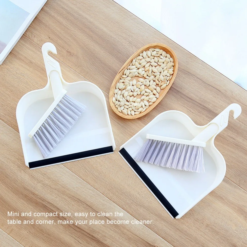 2pcs Convenient Plastic Mini Broom Set White Lightweight Desktop Sweeping Tool Dustpan Brush Kit Desktop Cleaning