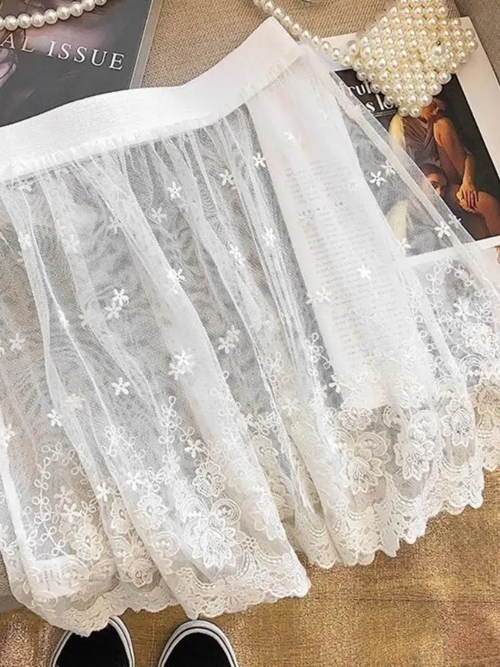 

Lace Half Skirt Butt Covering Fake Hem Net Cover up Base Layer Inner Wear Small Curtain Bum Cover Spring Summer Midi Skirt