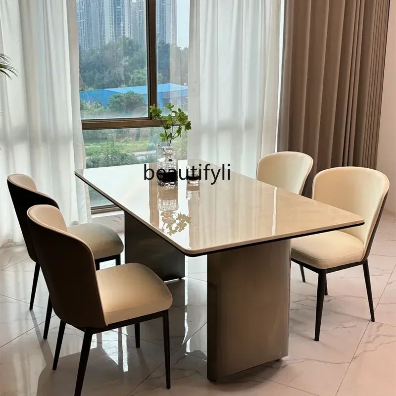 

A53 White ice jade luxury stone dining table natural marble dining table Italian light luxury high-end simplicity