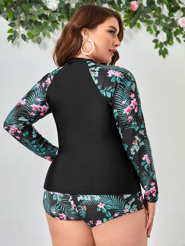 Rash Guard Plus Size Swimwear Women 2024 Long Sleeve Swimsuit Two Piece Sport Surfsuit Beachwear Bathing Suit Monokini Tankini