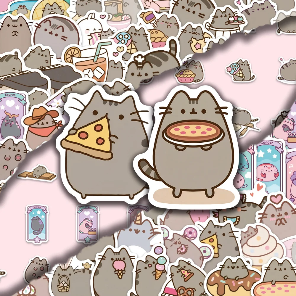 80pcs Cartoon Cute Pusheen Stickers PVC Material Personalized DIY Mobile Phone Refrigerator Waterproof Children's Toy Stickers.