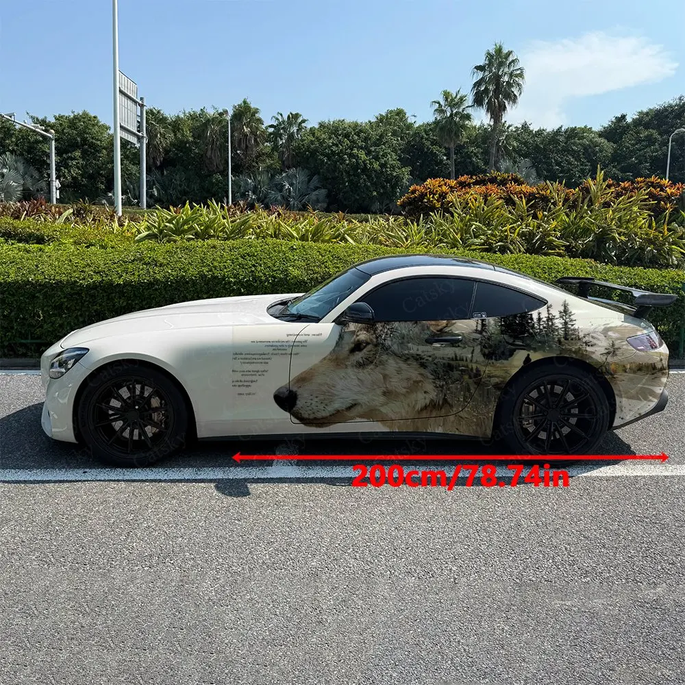 2pcs.Double Exposure Wolf Head Car Side Wraps, Self-Adhesive PVC Waterproof & Scratch-Resistant Stickers, Car Accessory Gift