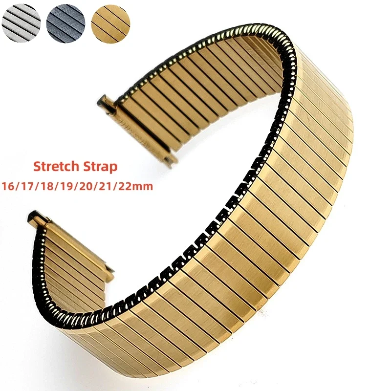 304 Stainless Steel Elastic Strap 16/17/18/19/20/21/22mm Stretch Expansion Metal Watch Band Men Women Wristband Accessories