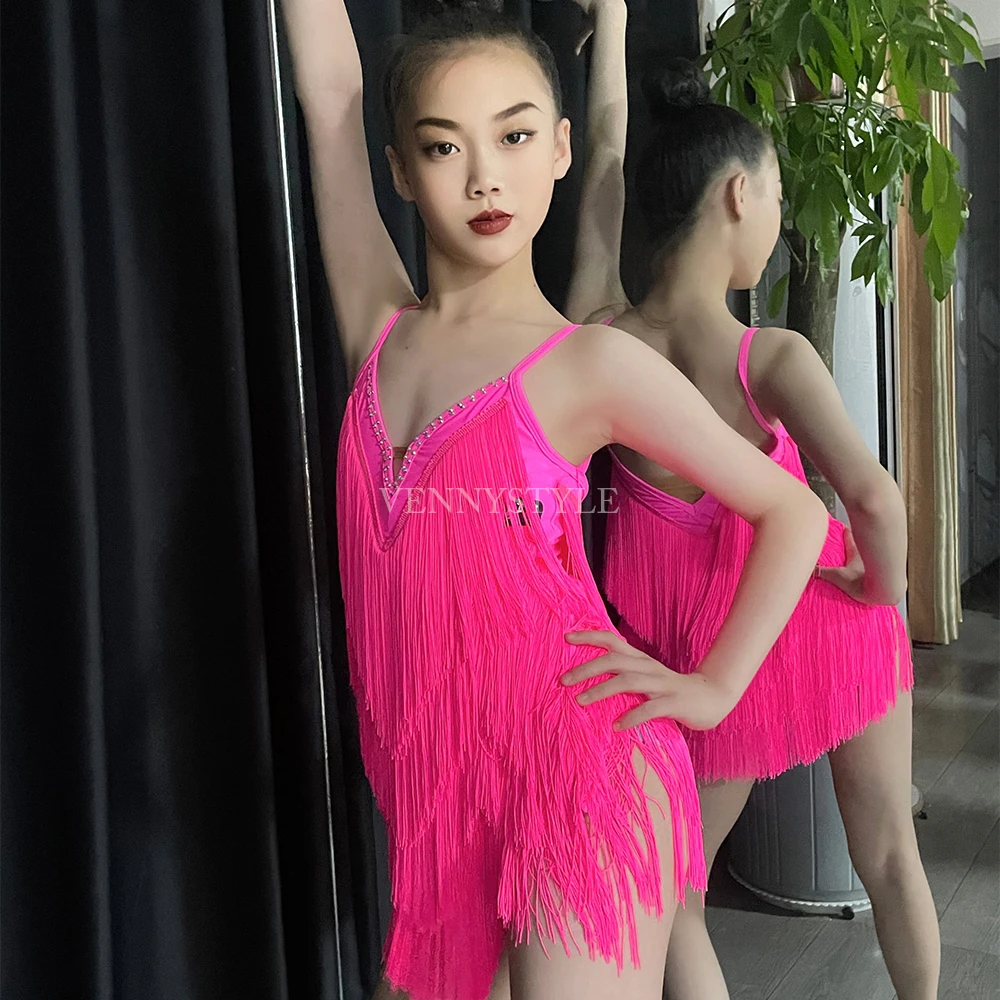 

VennyStyle Latin Dance Dress with Fringe & Sparkling Crystals, Summer Performance Practice Outfit Ballroom dance costumes