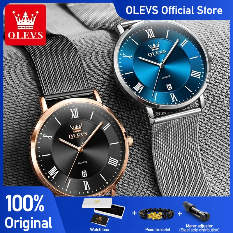 

OLEVS 5623 Мужские часы Минимализм Ультратонкие оригинальные кварцевые наручные часы Водонепроницаемый светящийся сетчатый ремешок Часы с датой Подарочная коробка Reloj