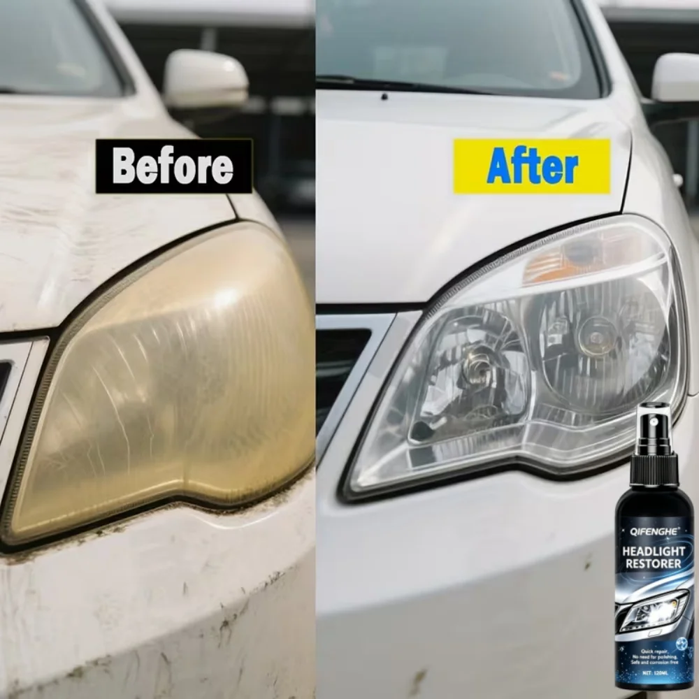 QIFENGHE Headlight Restorer Spray, Quick Repair No Polishing, Restores Brightness for Dull Yellowed Headlights