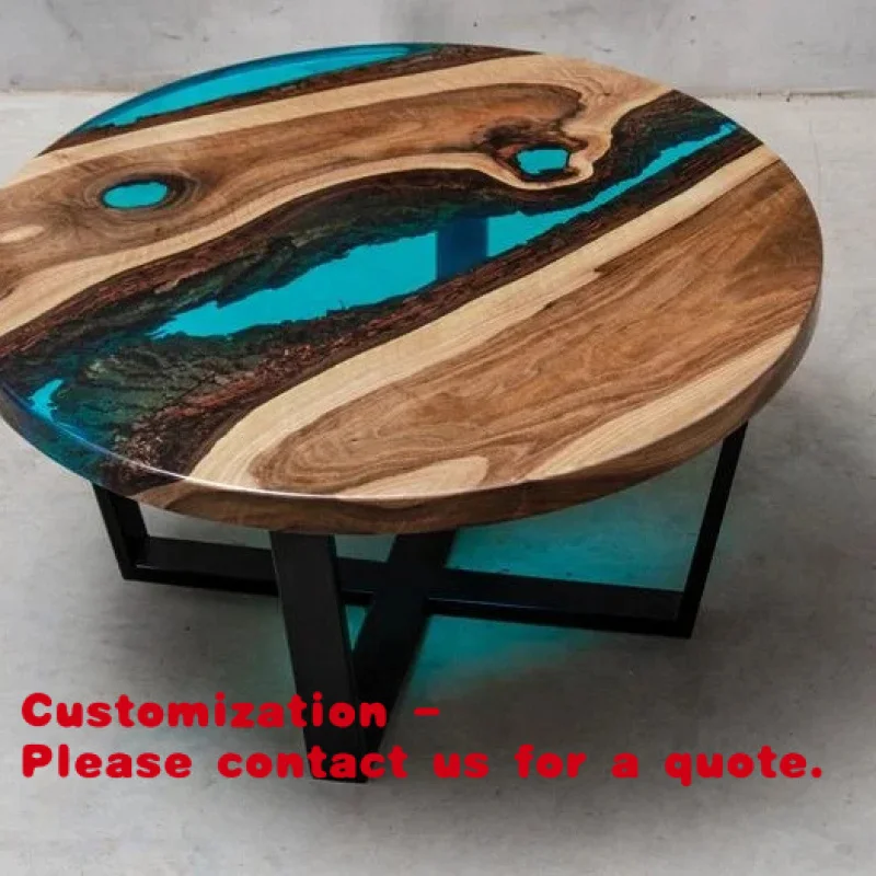 

custom.Luxury Furniture Modern Design Solid Live Wood Blue Epoxy Resin Coffee Table Living Room Center Table