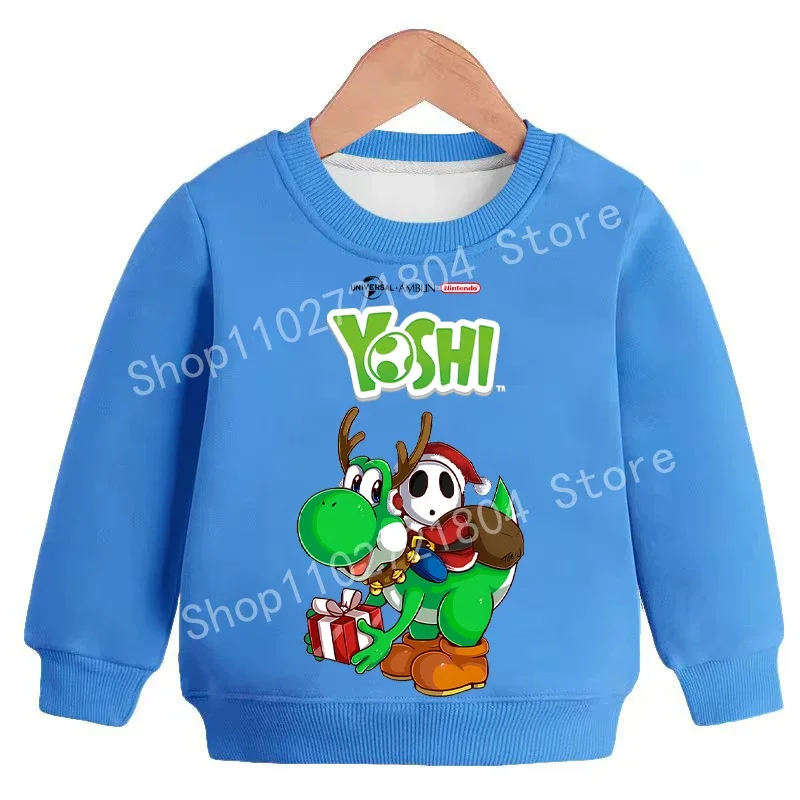 Super Mario Sweatshirt Children's Round Neck Cute Cartoon Printed Autumn Winter Warmth Pullover Anime Christmas Gifts Cool Tops