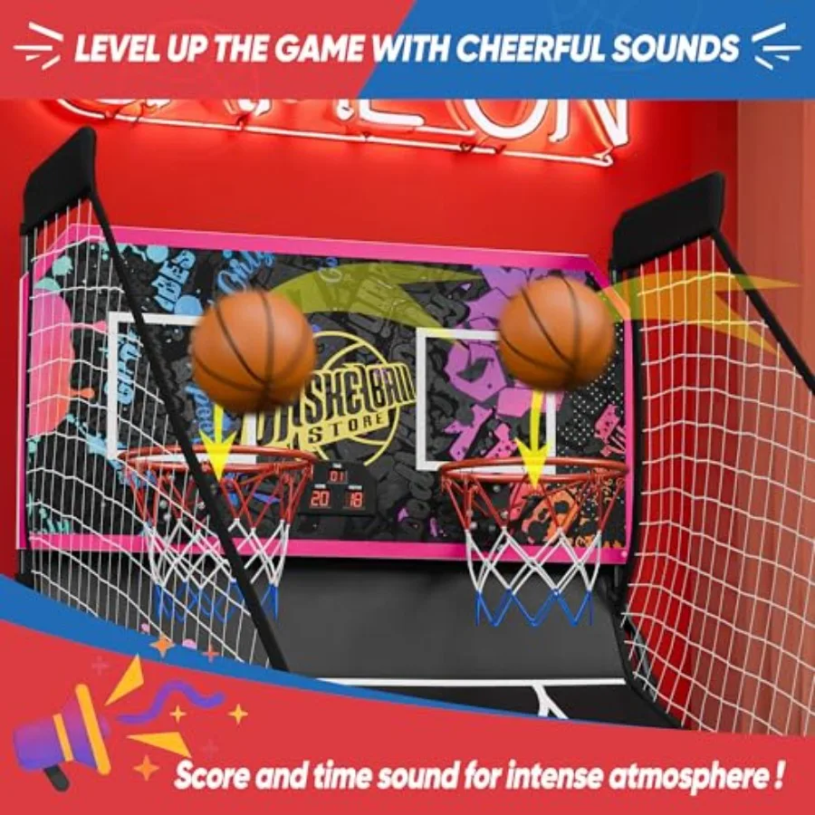 Indoor foldable 2-player electronic basketball arcade game with dual LED scoreboard, black and red plastic, 81.1in height, 8 ga - view 4
