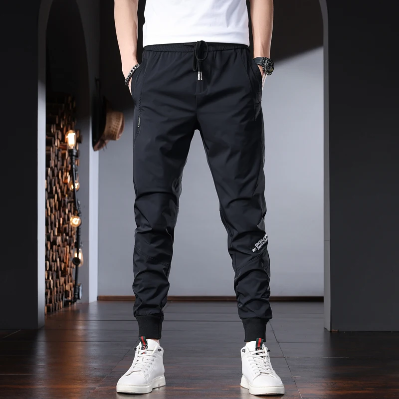 Men Casual Pants Summer Black Sport Joggers Fashion Letter Slim Fit Elastic Waist Trousers CP2231