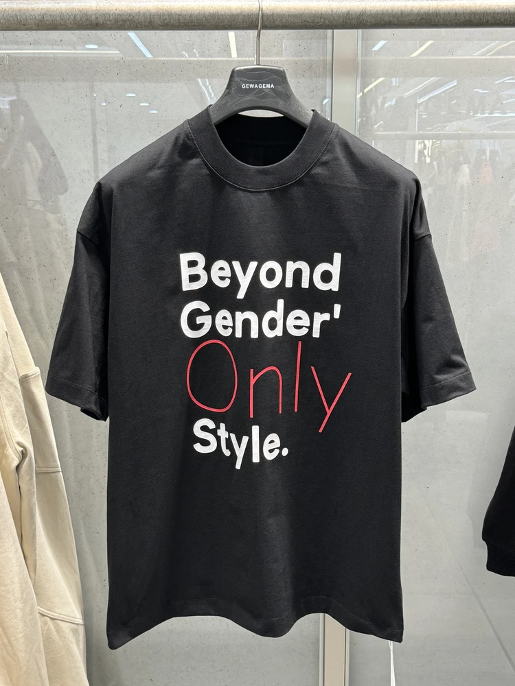 

American Sle Loose Fit ort Sve T-irt GEWAGEMA 2026 Spring Summer New Print Logo Casual Large Size Cotton Tee