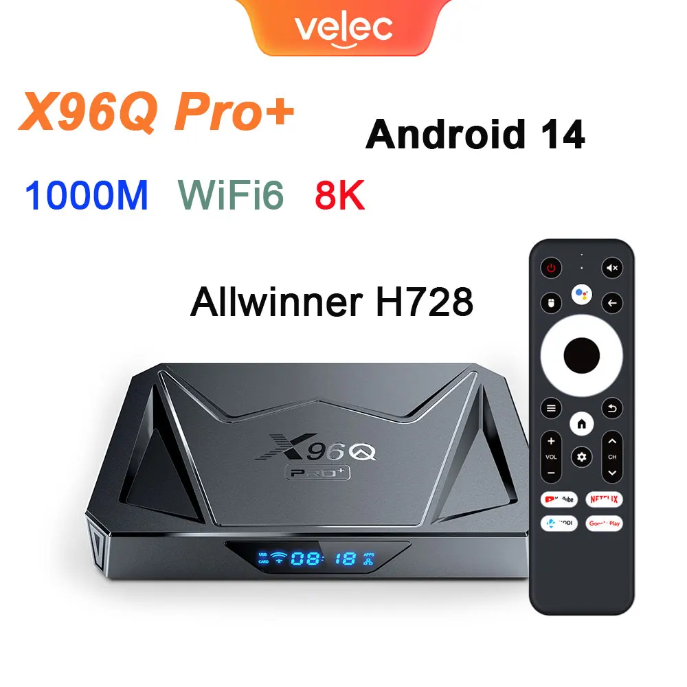 

Velec TV Box Android 14 Allwinner H728 4GB 32GB 64GB 1000M LAN BT5 3D Wifi6 Support 8K Media Player Set Top Box X96Q PRO+