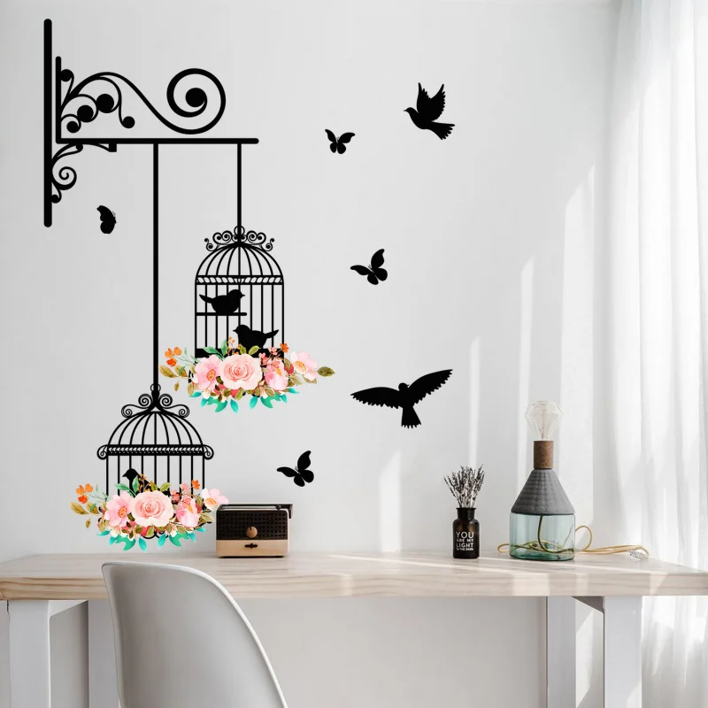 

Birdcage Bird Wall Sticker Living Room Bedroom Room Decoration Sticker Hot-Selling Self-Adhesive Removable