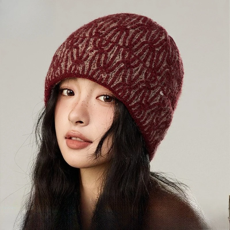 New Fashion Japanese Designer Knitted Hat Korean Winter New Unisex Thermal Hat Irregular Versatile Flower Color Wool Hat