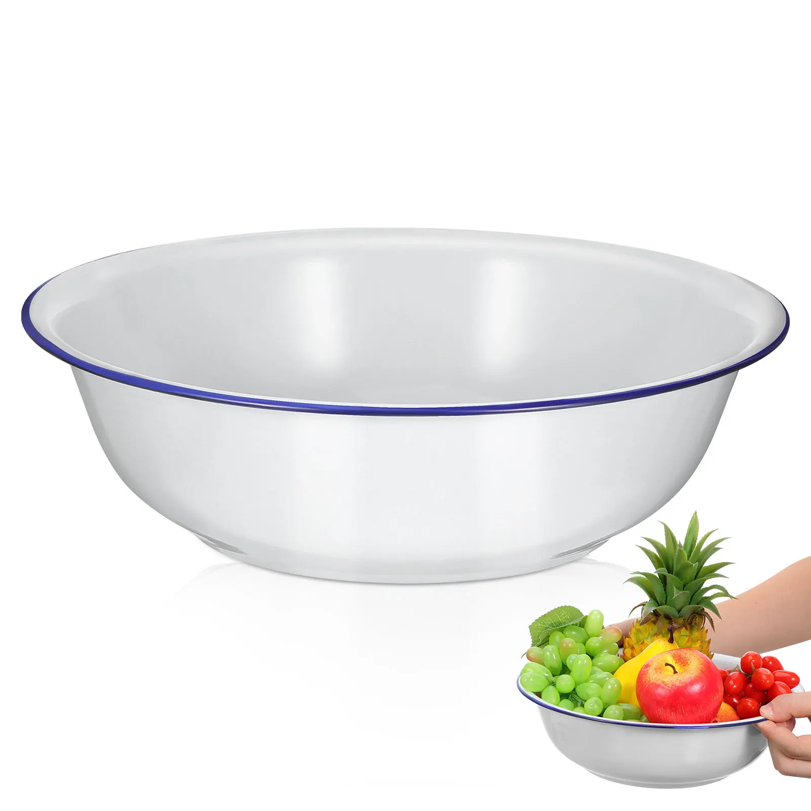 

Vintage Enamel Basin Large Capacity Washing Bowl for Home Use Vegetable Fruit Cleaning Enamelware Mixing Bowl Rust Resistant