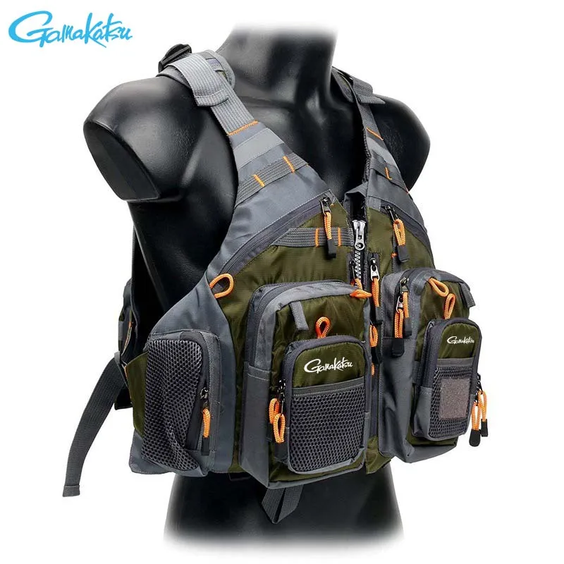 Gamakatsu Fishing Life Jacket Boat Sea Lure Fishing - Multi-Functional Multi-Pocket Portable with Removable Buoyancy Material