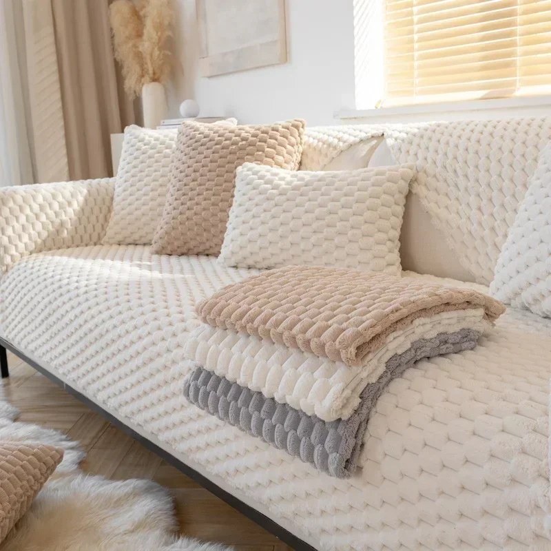 Nordic Sofa Cover Living Room Thicken Plush Couch Mat Non-Slip Universal Sectional L Shape Sofa Slipcovers Towel Protector Home