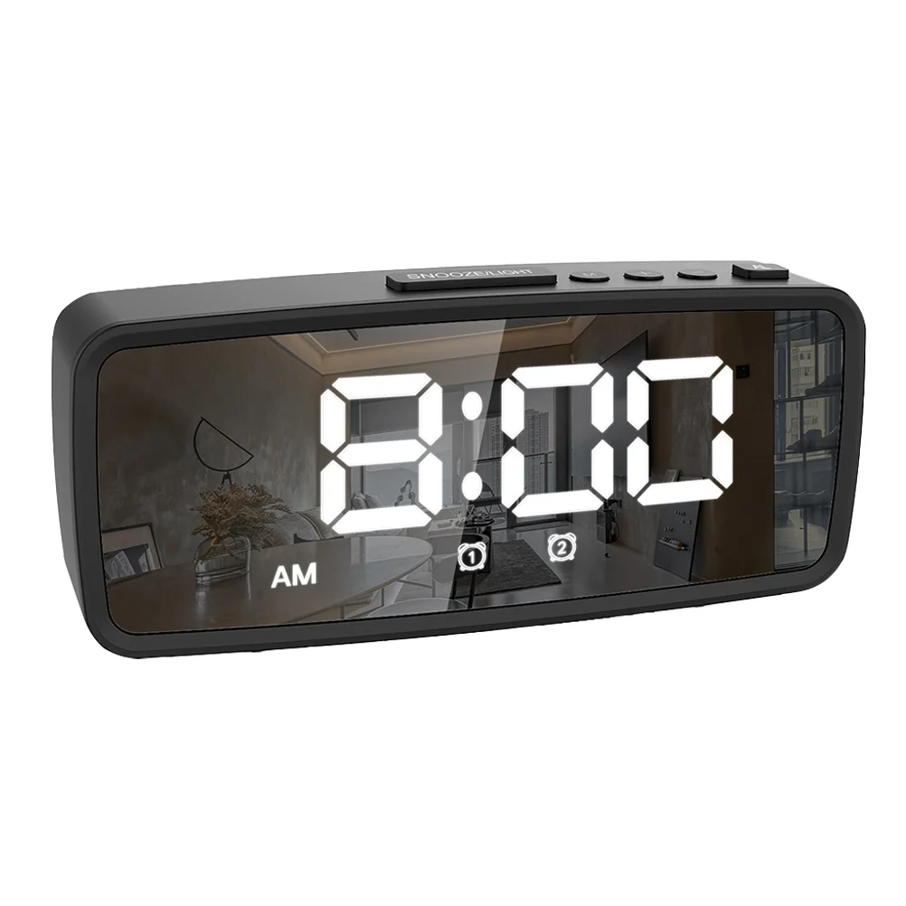 

LED Electronic Alarm Clock Electric Small Simple Bedroom Mirror Surface Retro Radio