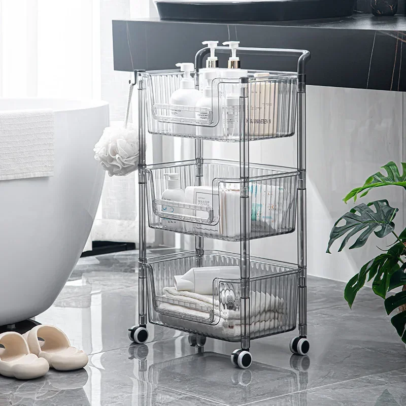 Multifunctional Plastic Storage Cart on Wheels Kitchen Organizer Mobile Living Room Sundries Basket Efficient Home Organization