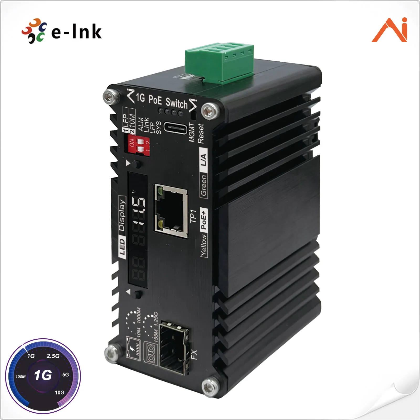 1x10/100/1000M RJ45 IEEE802.3at 30W & 1 SFP Ports, DIN-Rail AI Smart Managed Industrial PoE+ Switch