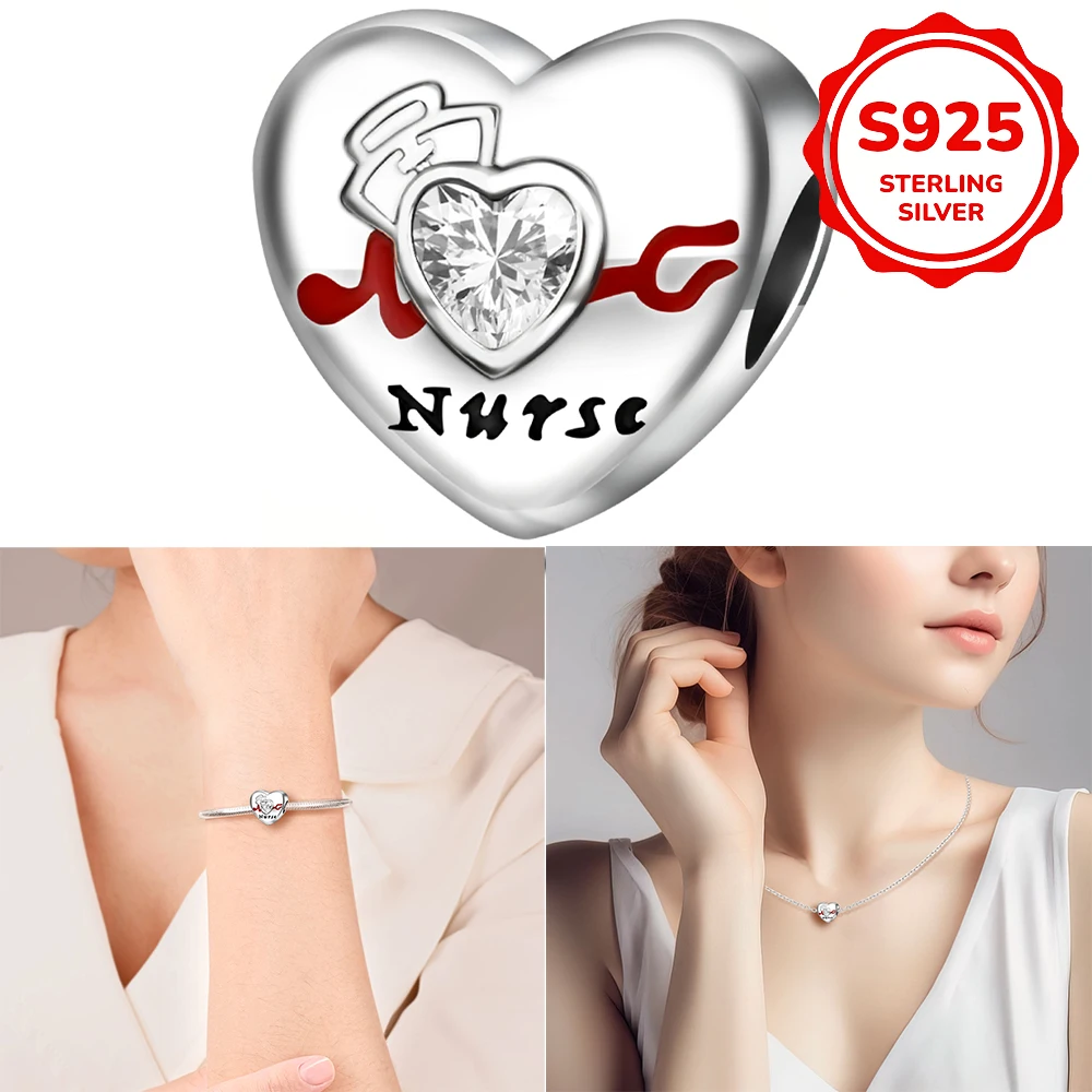925 sterling silver pendant, caring nurse beads, compatible with original bracelet, men's and women's DIY jewelry gift