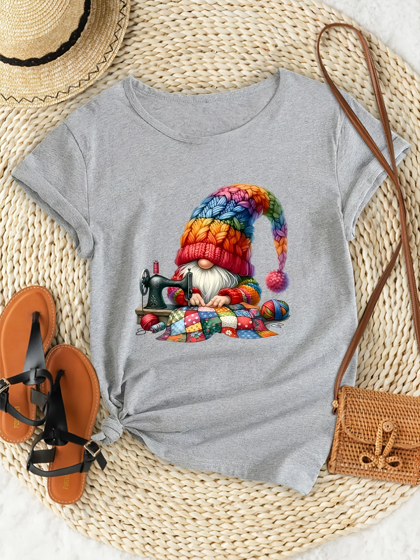 تي شيرت نسائي برسومات بطانية قوس قزح لعيد الميلاد - قميص صيفي أسود كاجوال بأكمام قصيرة Harajuku بأكمام قصيرة كاجوال