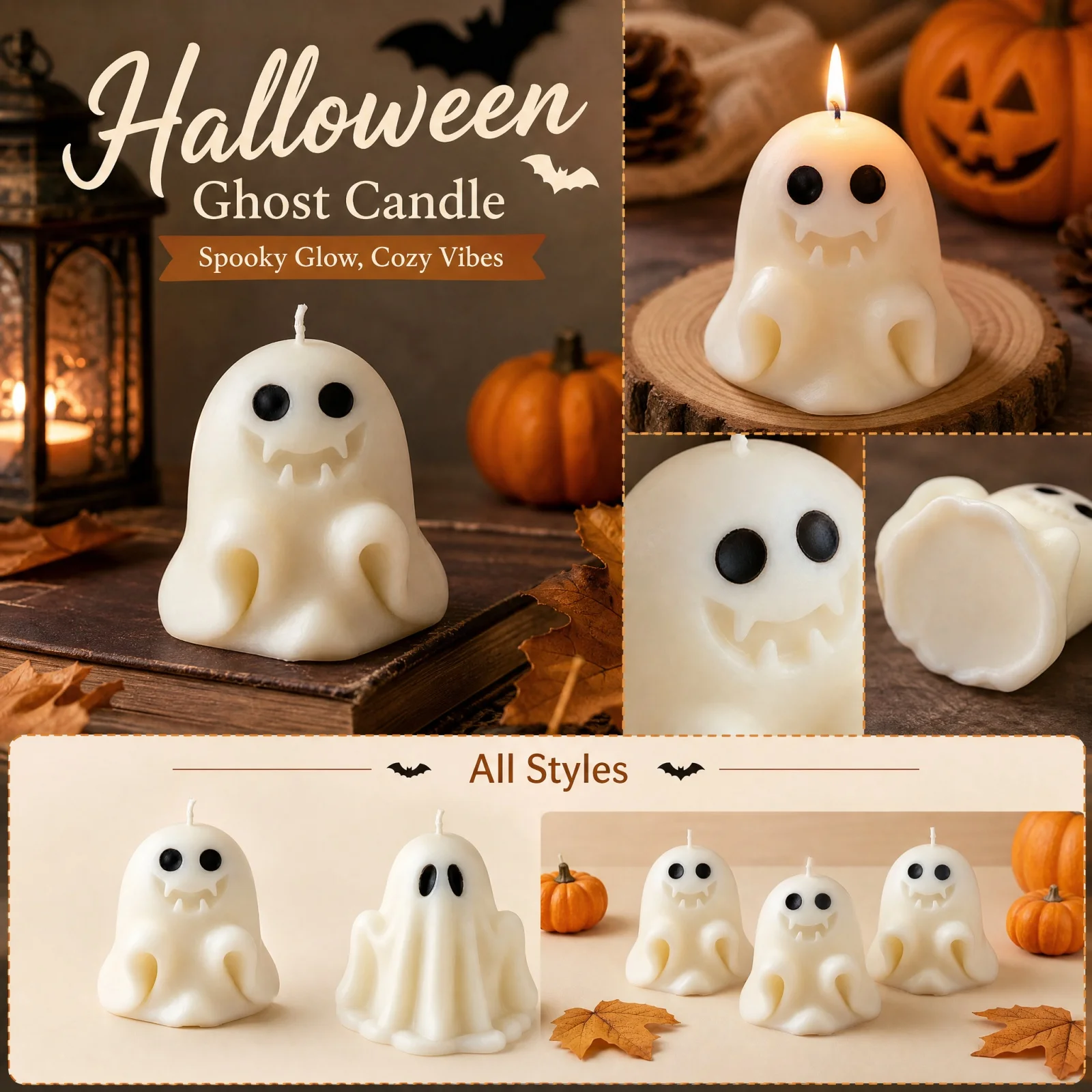 Halloween Ghost Scented Candle  Soy Wax Candles Idea Gifts for Holiday Halloween Home Party Atmosphere Decorative Supplies