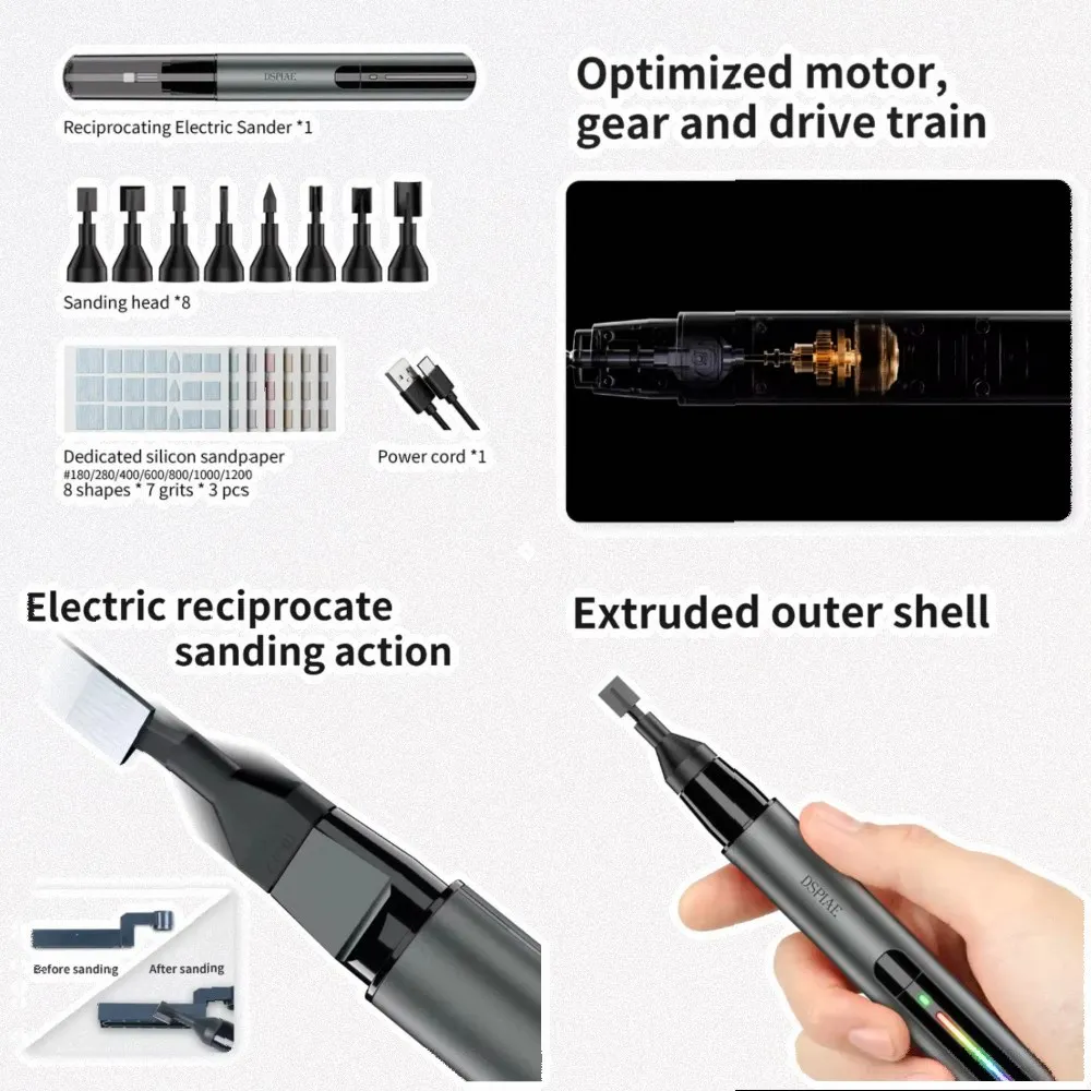 DSPIAE ES-A PRO USB Rechargeable Afterimage Grinding Pen, Reciprocating Nub Polishing Tool for Model Hobby