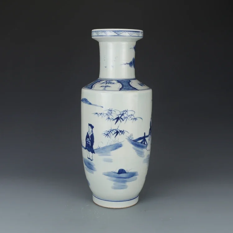 Large Chinese Vase Qing Kangxi Blue and White Chess Figure Bottle Antique Porcelain Vase Collection Large Ceramic Floor Vase