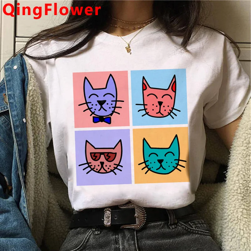 

Cat t shirt women comic Y2K harajuku top girl Japanese comic manga clothing