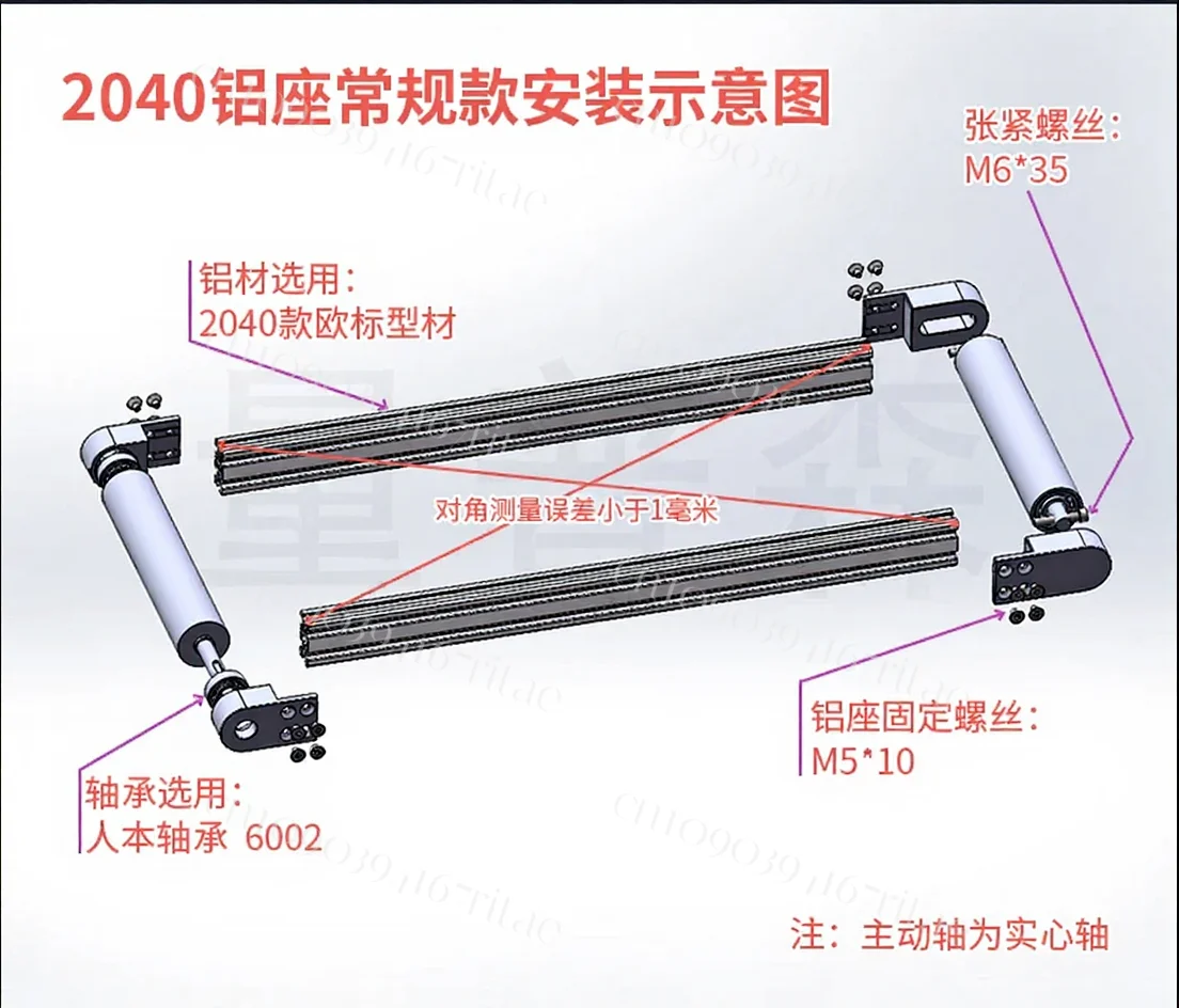 

Complete set of accessories for small conveyors, including conveyor belts and assembly line rollers